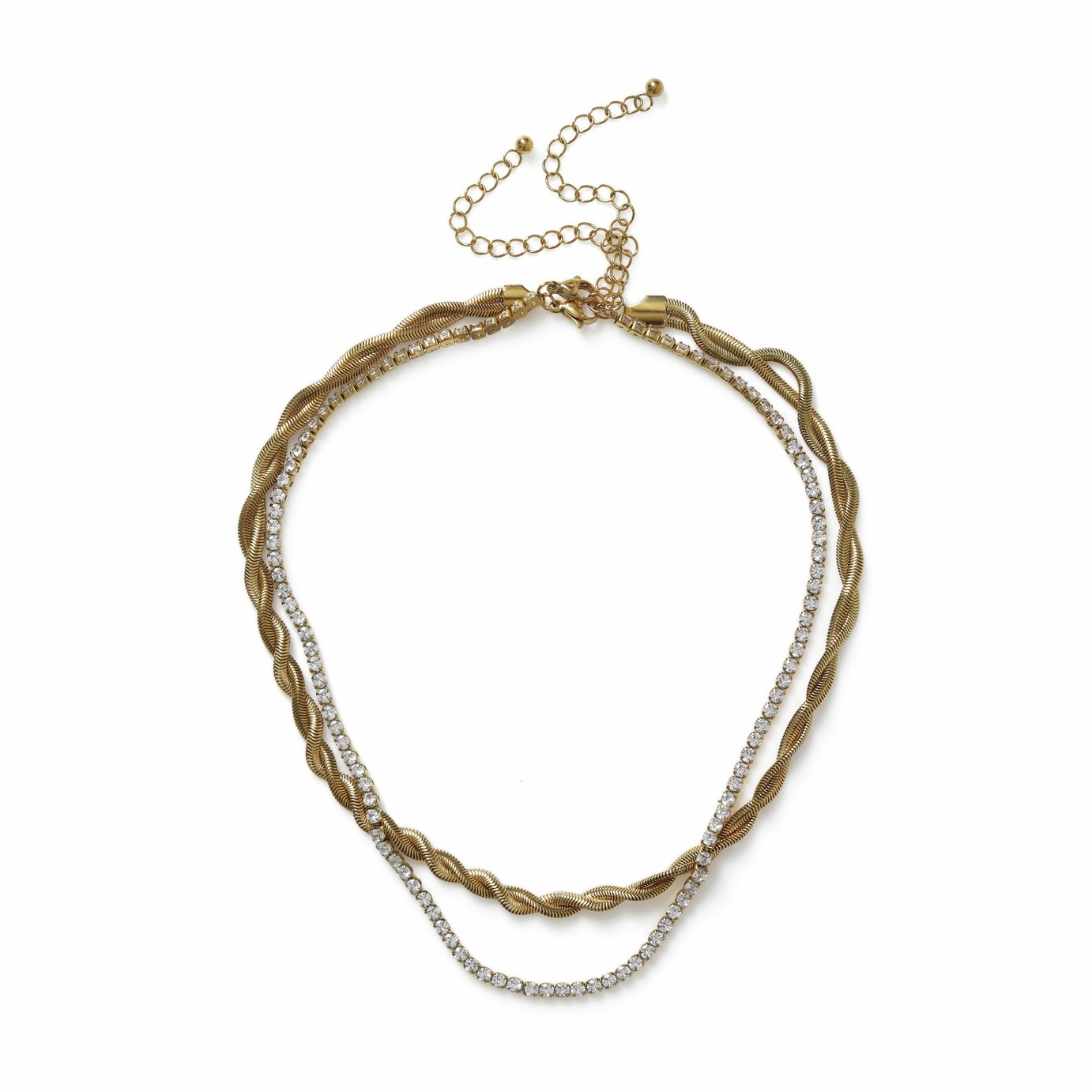 Freedom Gold Tone Stainless Steel Crystal Layered Necklace