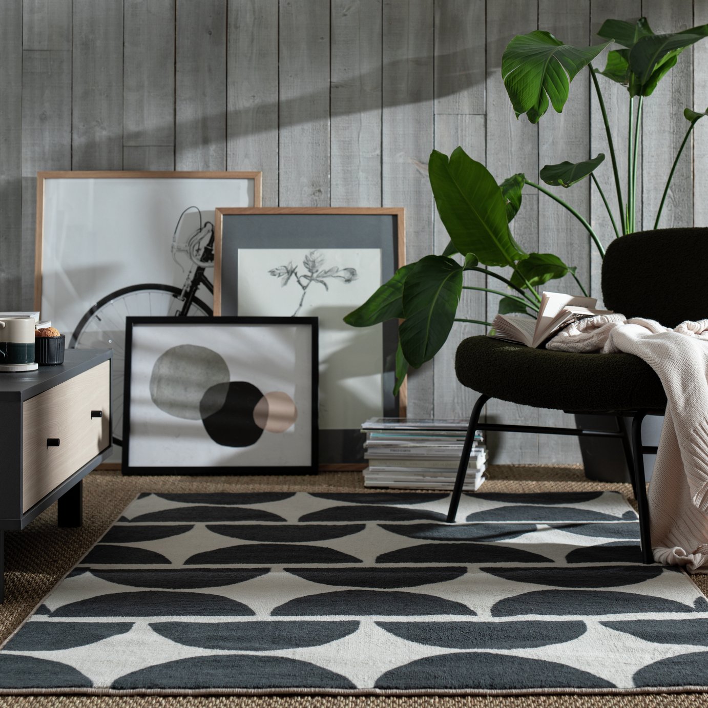 Habitat Mid Century Mini Geo Grey & White Cut Pile Rug