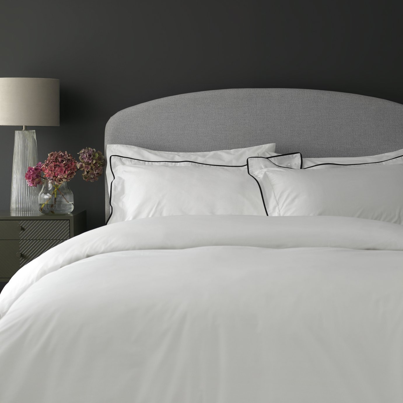 Habitat Cotton 200TC Oxford Edge White Bedding Set