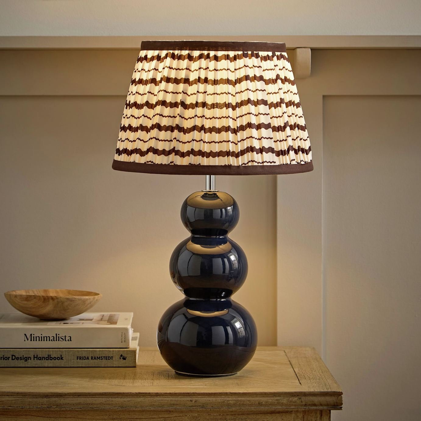 ValueLights Edie Ceramic Bobble With Pleated Shade Table Lamp - Navy Blue