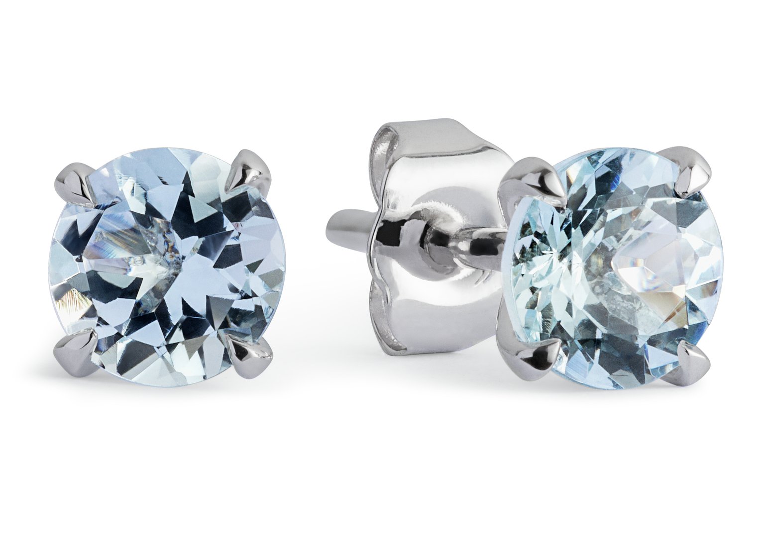 Revere 9ct White Gold Round Aquamarine Stud Earrings - March