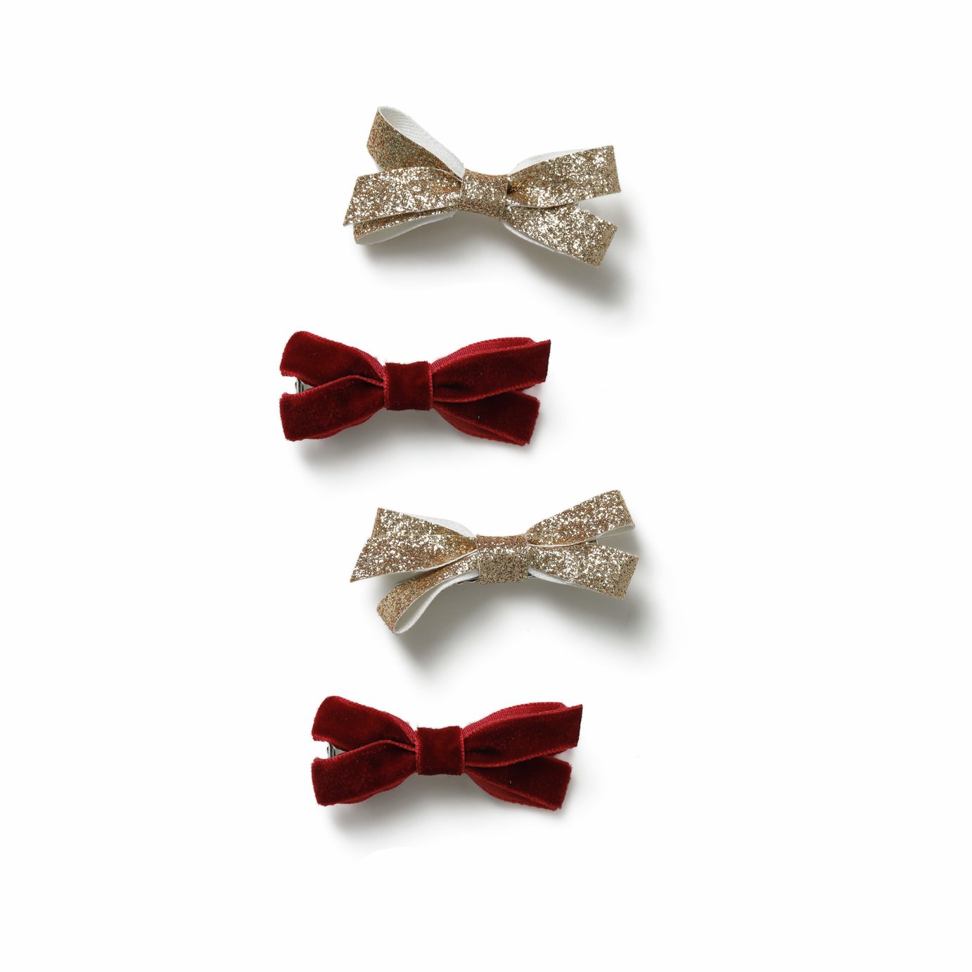 Flitzy Red and Gold Bow Hair Clips - Pack of 4