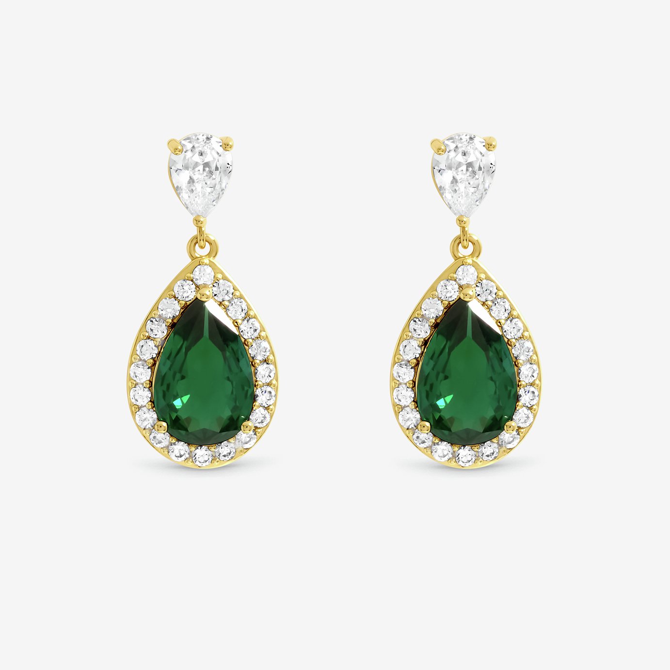 Jon Richard Gold Plated Cubic Zirconia Emerald Pear Drop Earrings