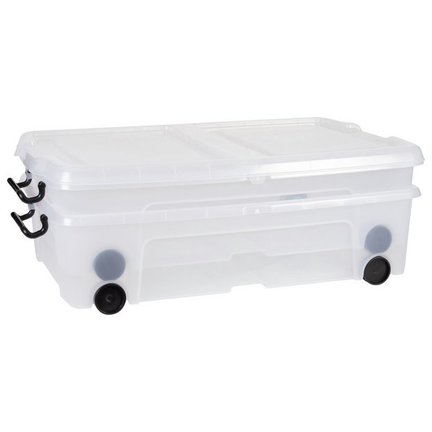 Buy Strata 2 X 35L Wheeled Underbed Storage Boxes Clear Under