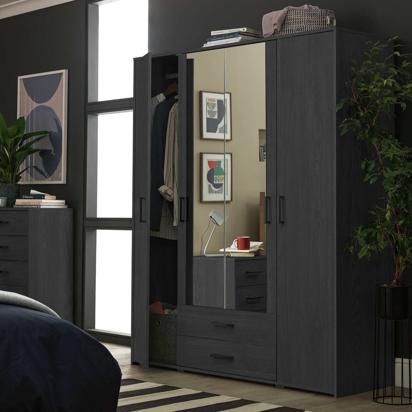 Argos Home Oslo 4 Door 2 Drawer Wardrobe - Black Oak Effect