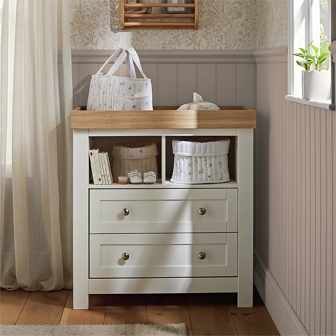 CuddleCo Burford Kids Dresser Changer – White & Oak