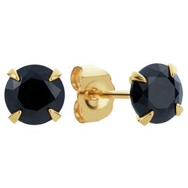 Revere 9ct Yellow Gold Round Black Sapphire Stud Earrings