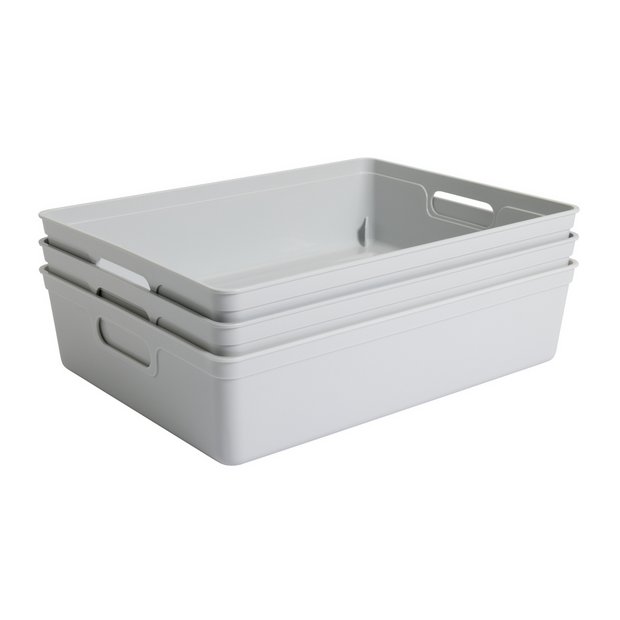 Buy Argos Home Set of 3 Storage Boxes - Light Grey, Plastic storage boxes  and drawers