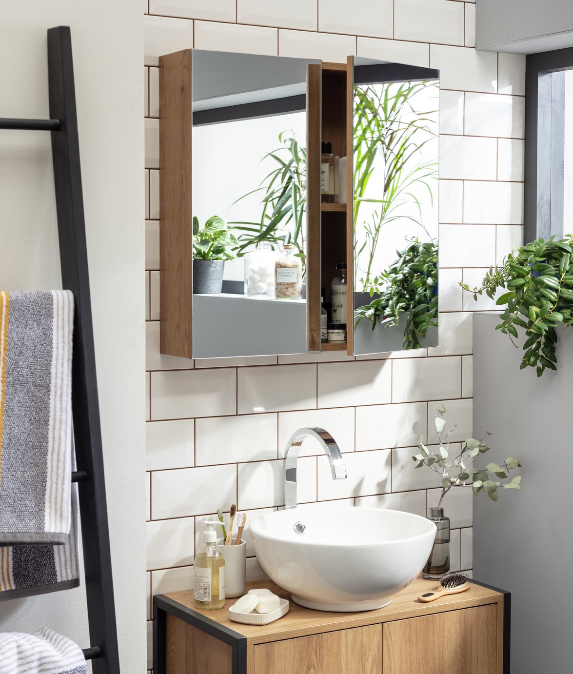 Argos Home Loft Living 2 Door Mirrored Cabinet - Oak