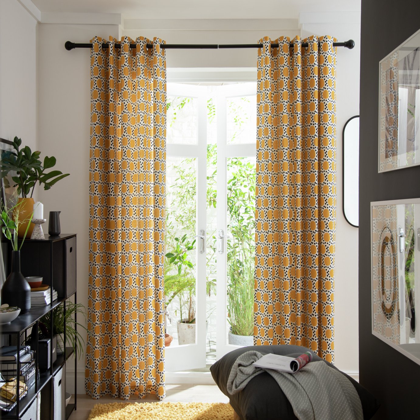 Habitat Sunshine Geo Print Eyelet Curtains - Yellow