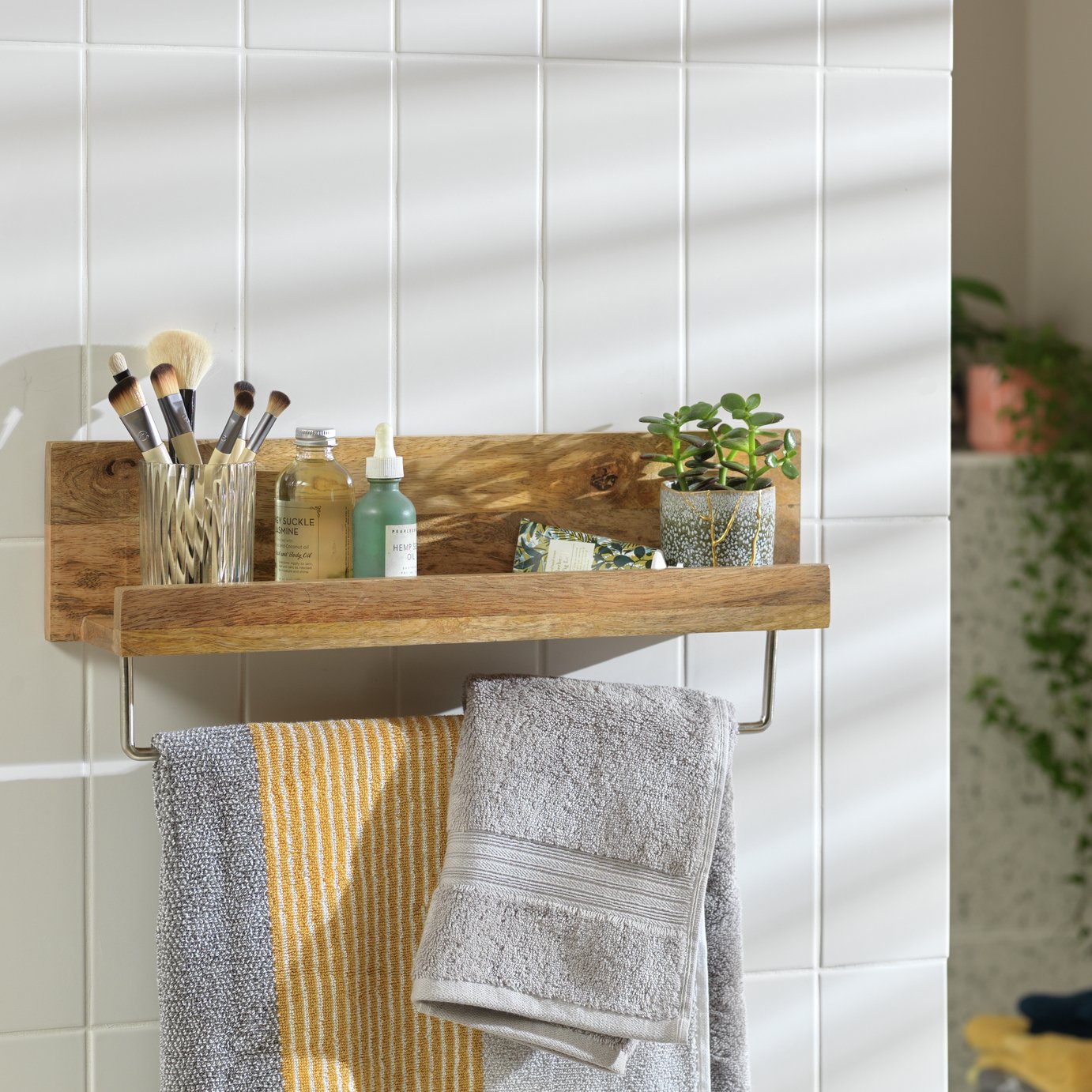 Habitat Wooden Wall Mounted Shelf and Towel Rail - Neutral