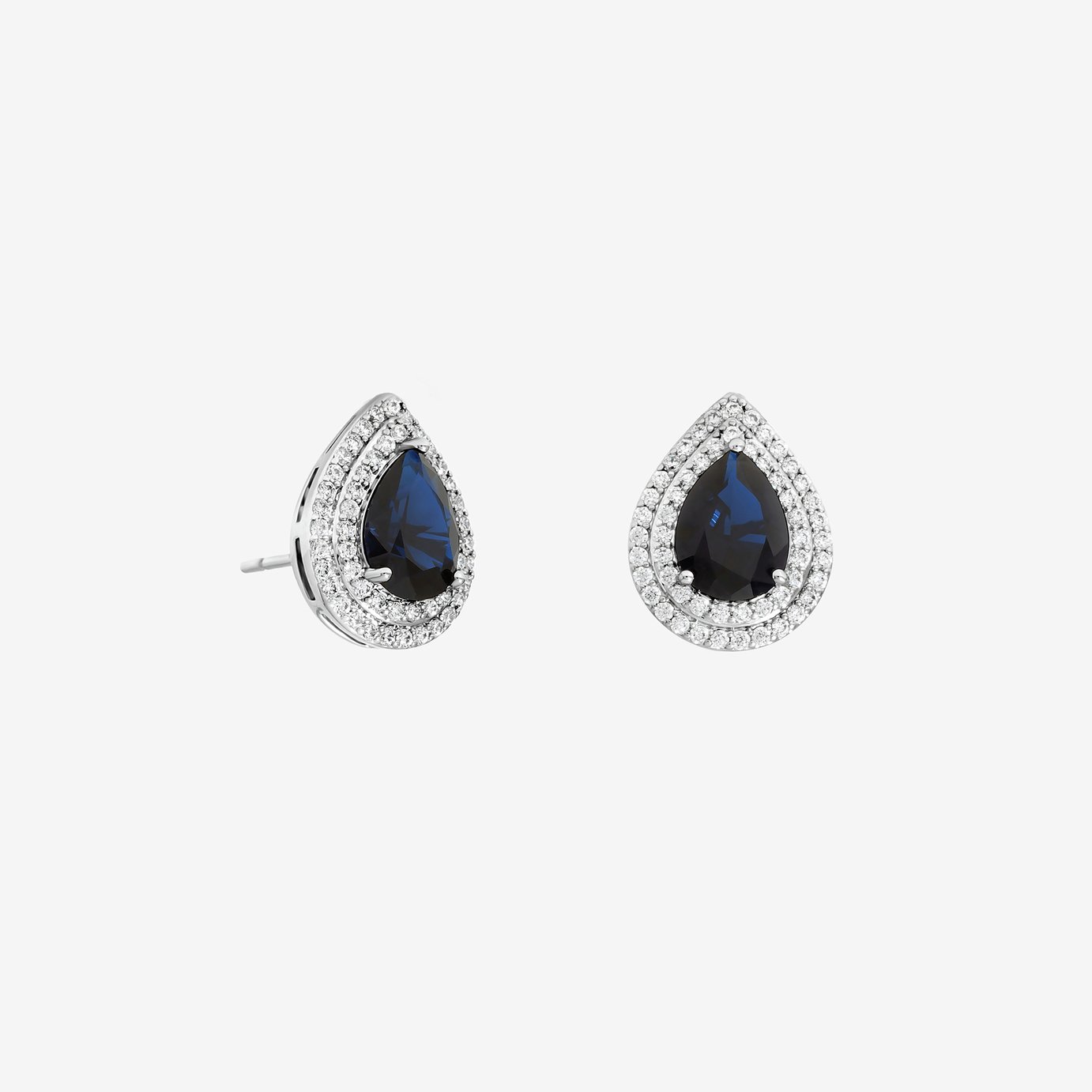 Jon Richard Rhodium Plated Cubic Zirconia Sapphire Stud Earrings