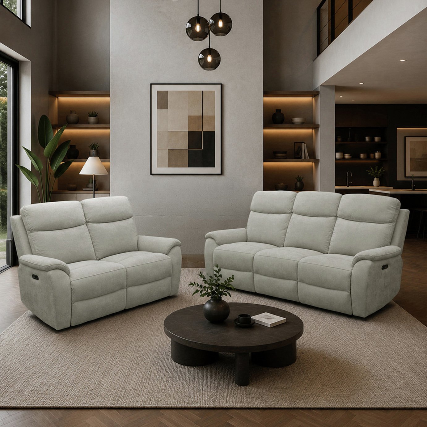 Aspire Kingsmere Fabric 3 & 2 Seater Power Recliner Sofa - Grey