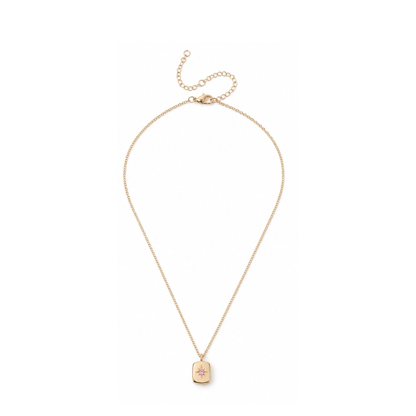 Freedom Gold Tone Pink Gem Rectangle Pendant Necklace