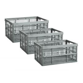 Argos Home Pack of 3 Plastic Storage Folding Crates - Grey