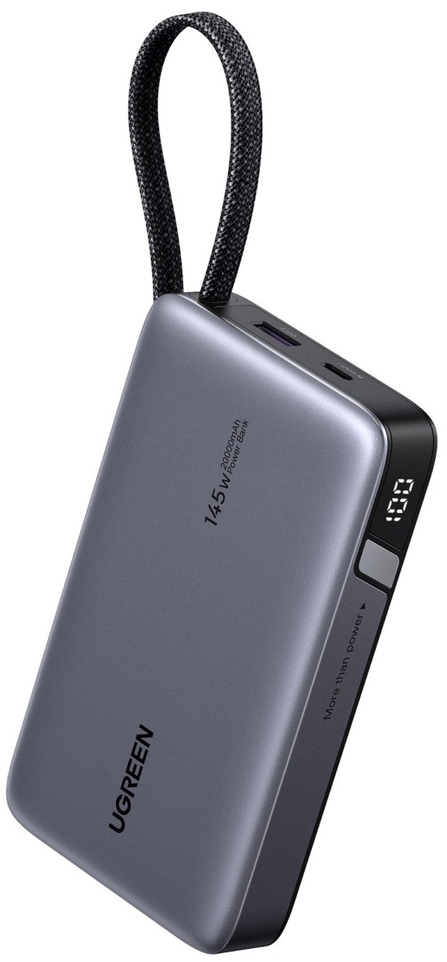 UGREEN 145W 20000mAh Portable Power Bank with Built-In USB-C Cable - Grey