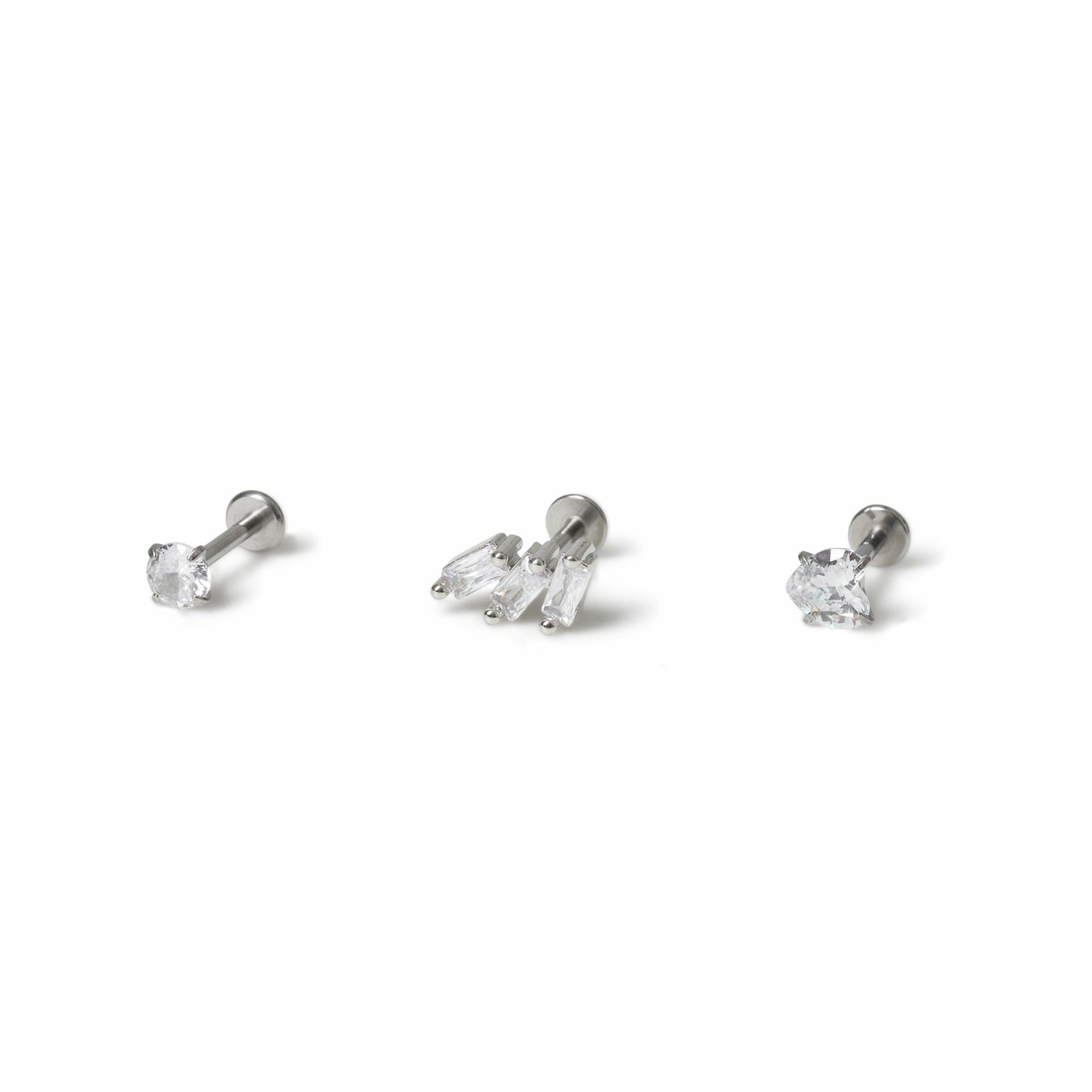 Freedom Surgical Steel Silver Tone Flat Back Earrings Set