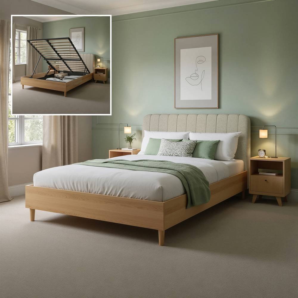 XR Living Cooper King Size End Lift Ottoman Bed Frame - Oak