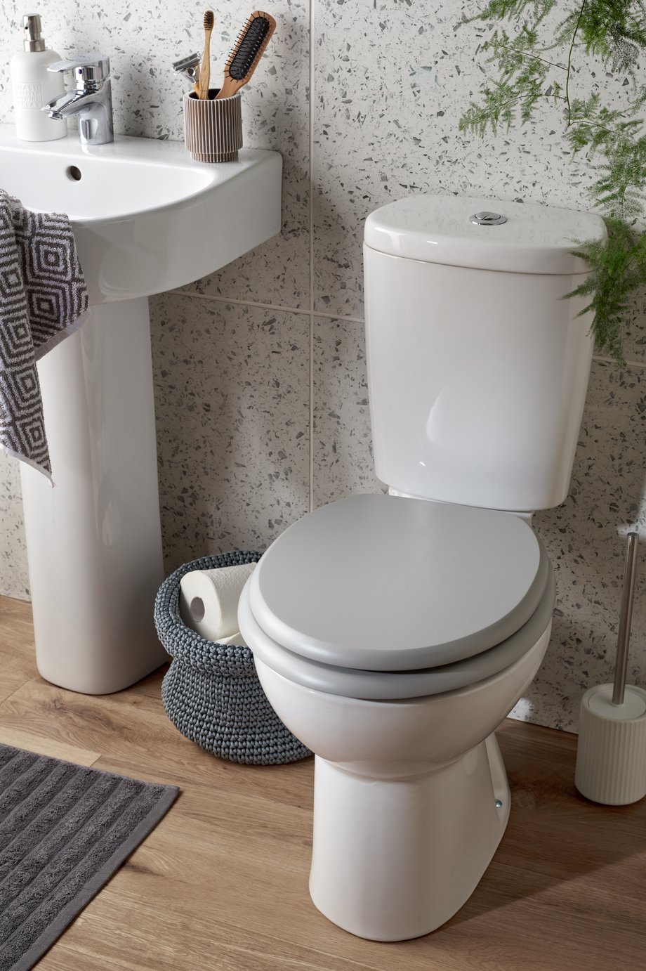 Argos Wood Slow Close Pine Toilet Seat -  Grey