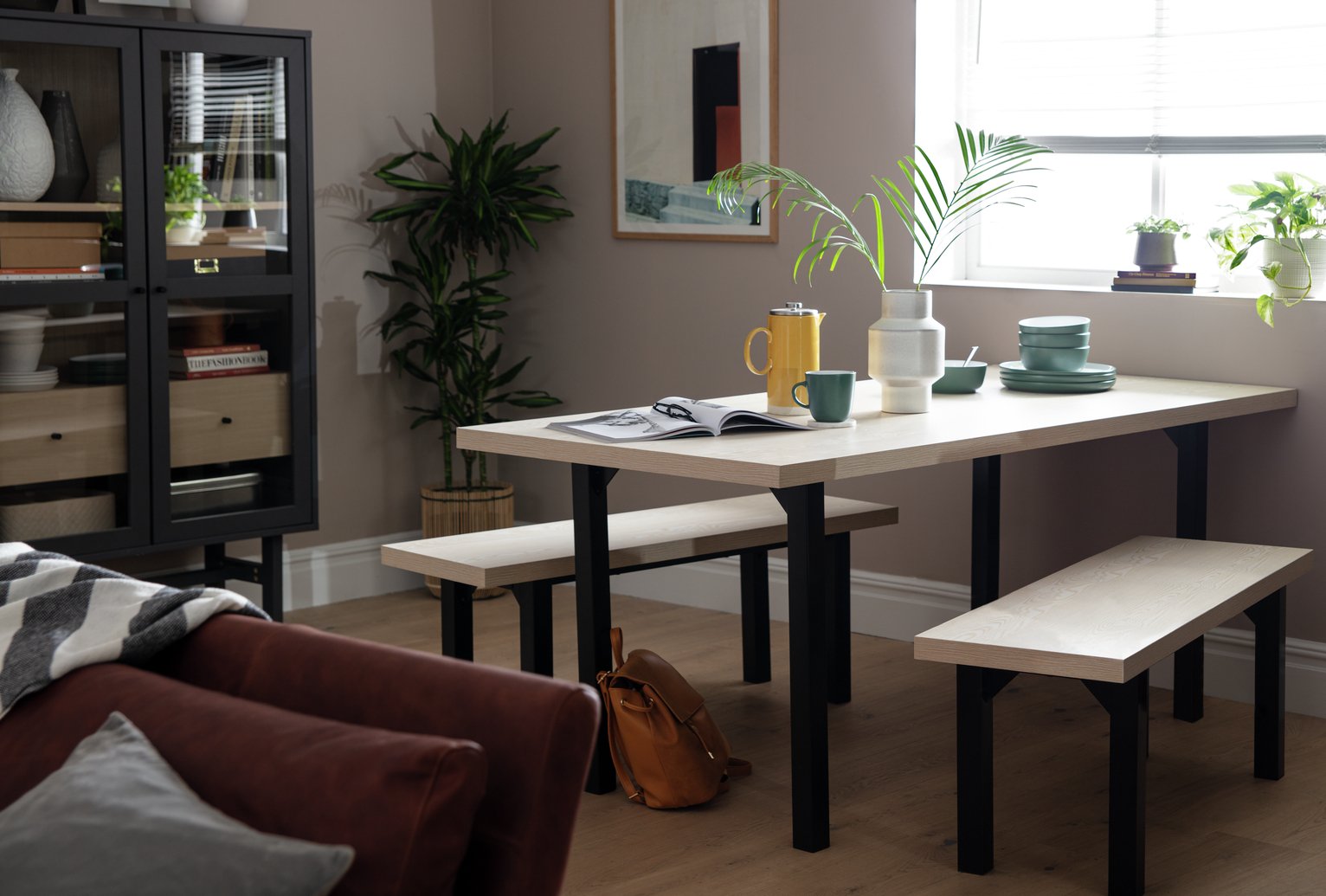 Habitat Zayn Dining Table & 2 Benches - Birch