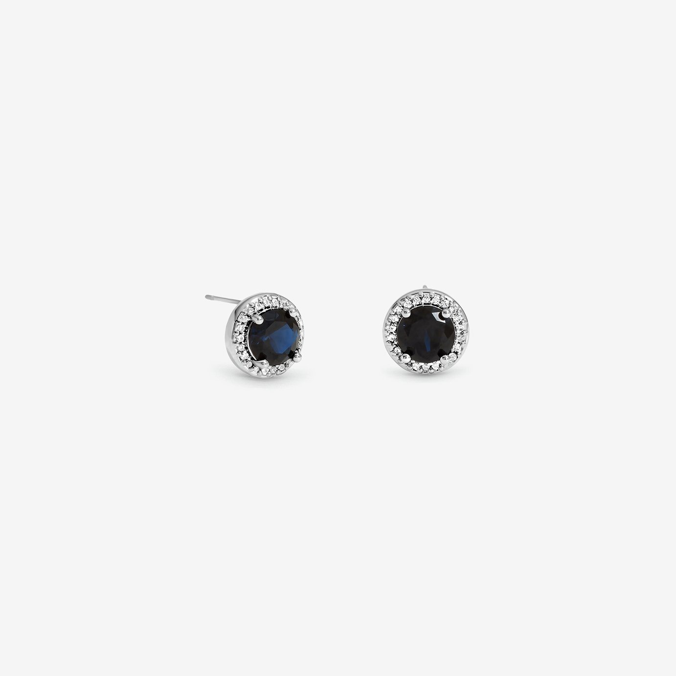 Jon Richard Rhodium Plated Cubic Zirconia Sapphire Halo Stud Earrings