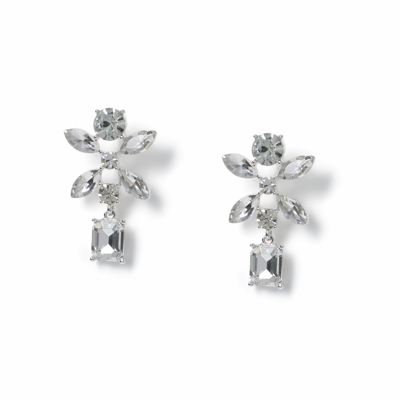Freedom Silver Tone Floral Crystal Drop Earrings
