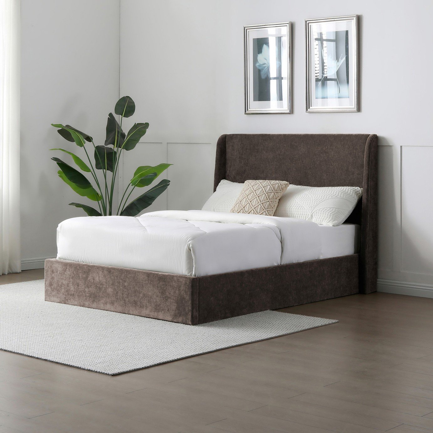 Kyoto Darcy King Size Fabric Side and End Lift Ottoman Bed Frame - Mocha