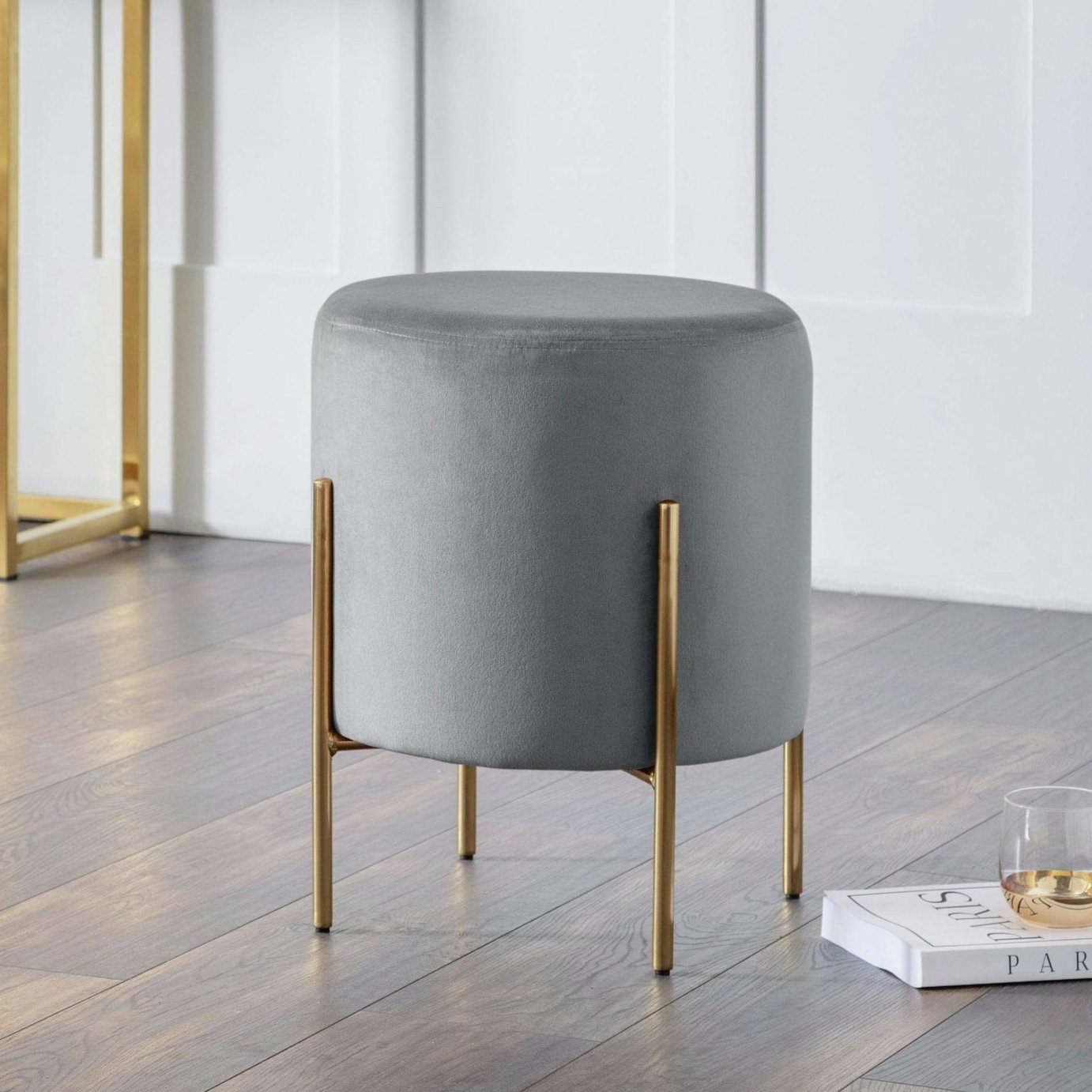 Julian Bowen Harrogate Velvet Footstool - Grey