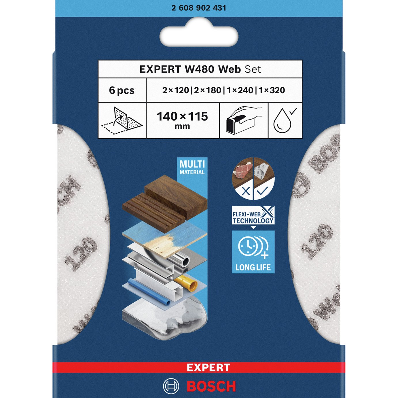Bosch 6 Piece Expert W480 Web Set - 1/4 Hand Sanding Sheet