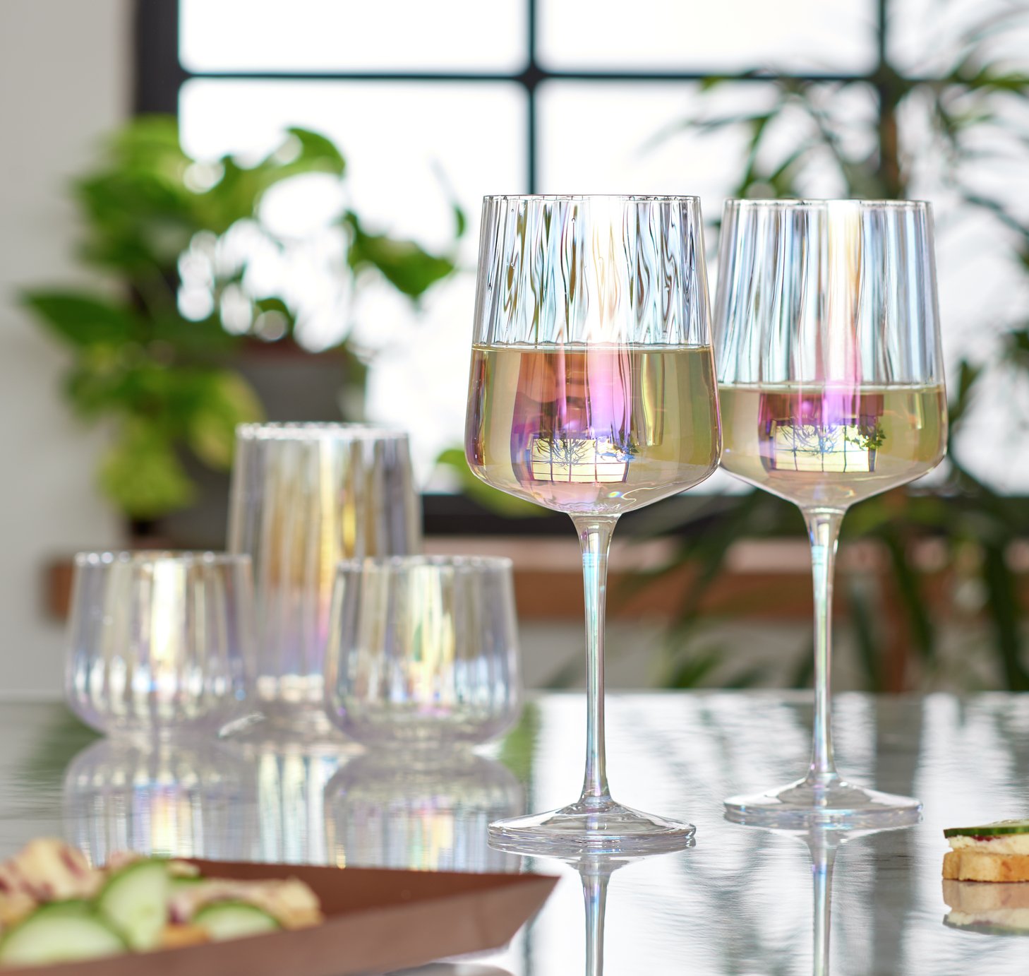 Habitat Iridescent Flute Wine Glass-Set of 4