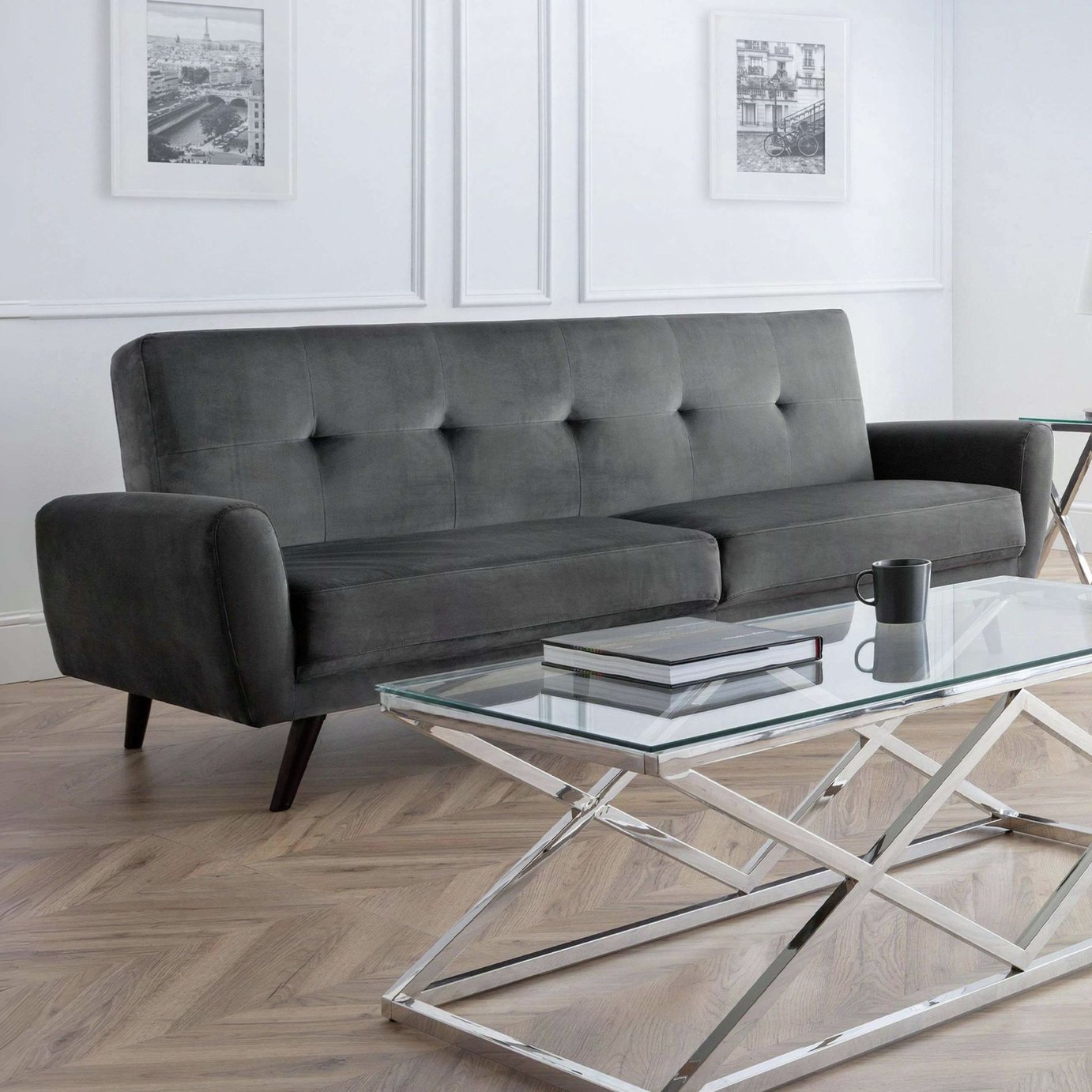 Julian Bowen Monza Velvet 3 Seater Sofa - Grey
