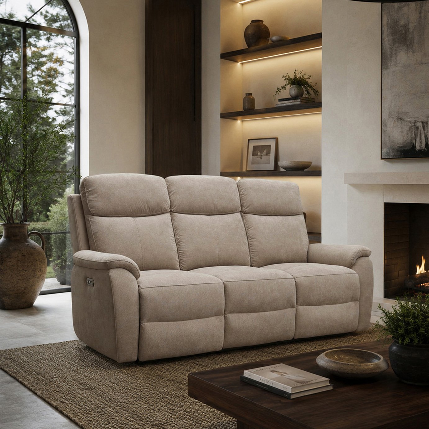 Aspire Kingsmere Fabric 3 Seater Power Recliner Sofa - Natural