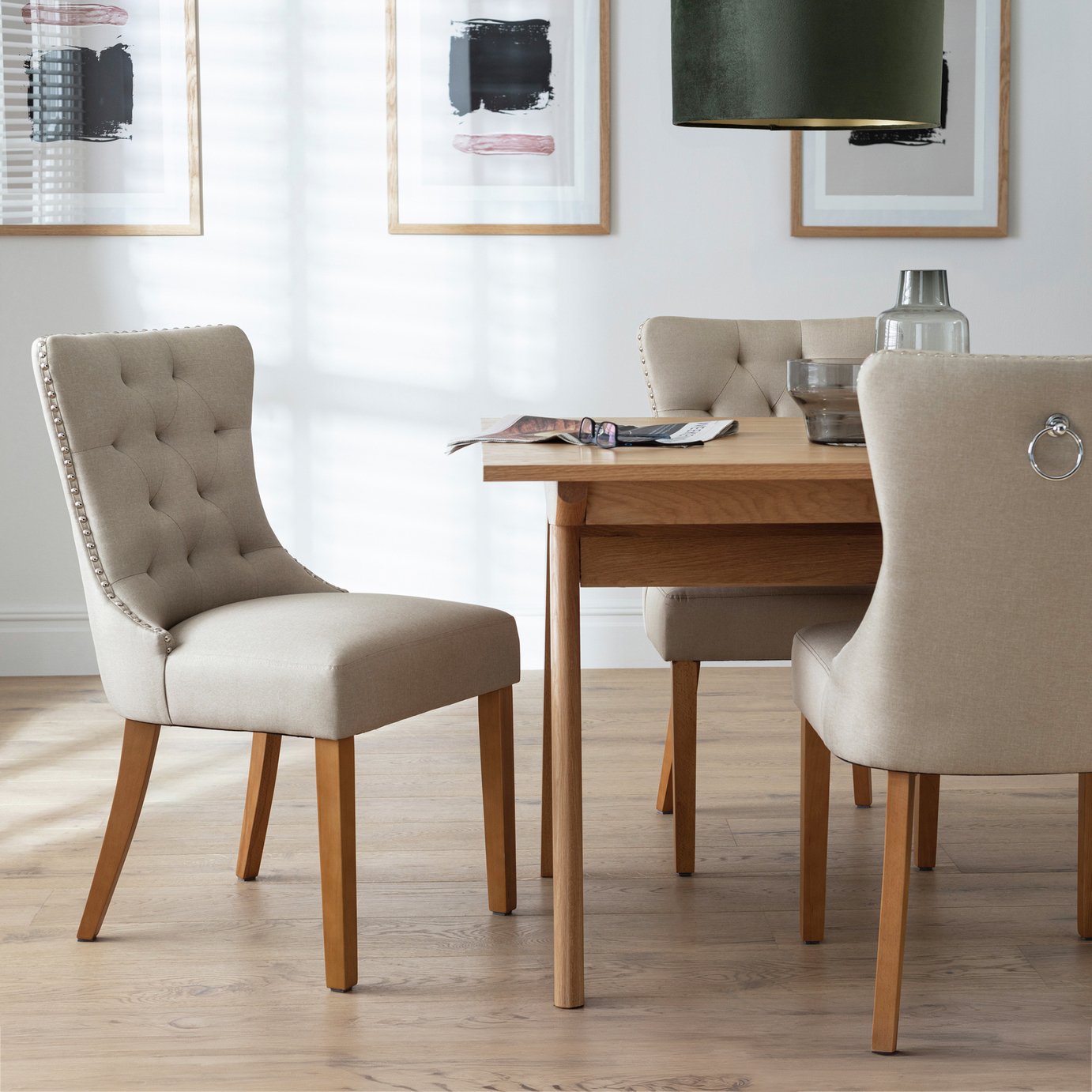 Argos Home Geneva Pair of Fabric Dining Chairs - Beige