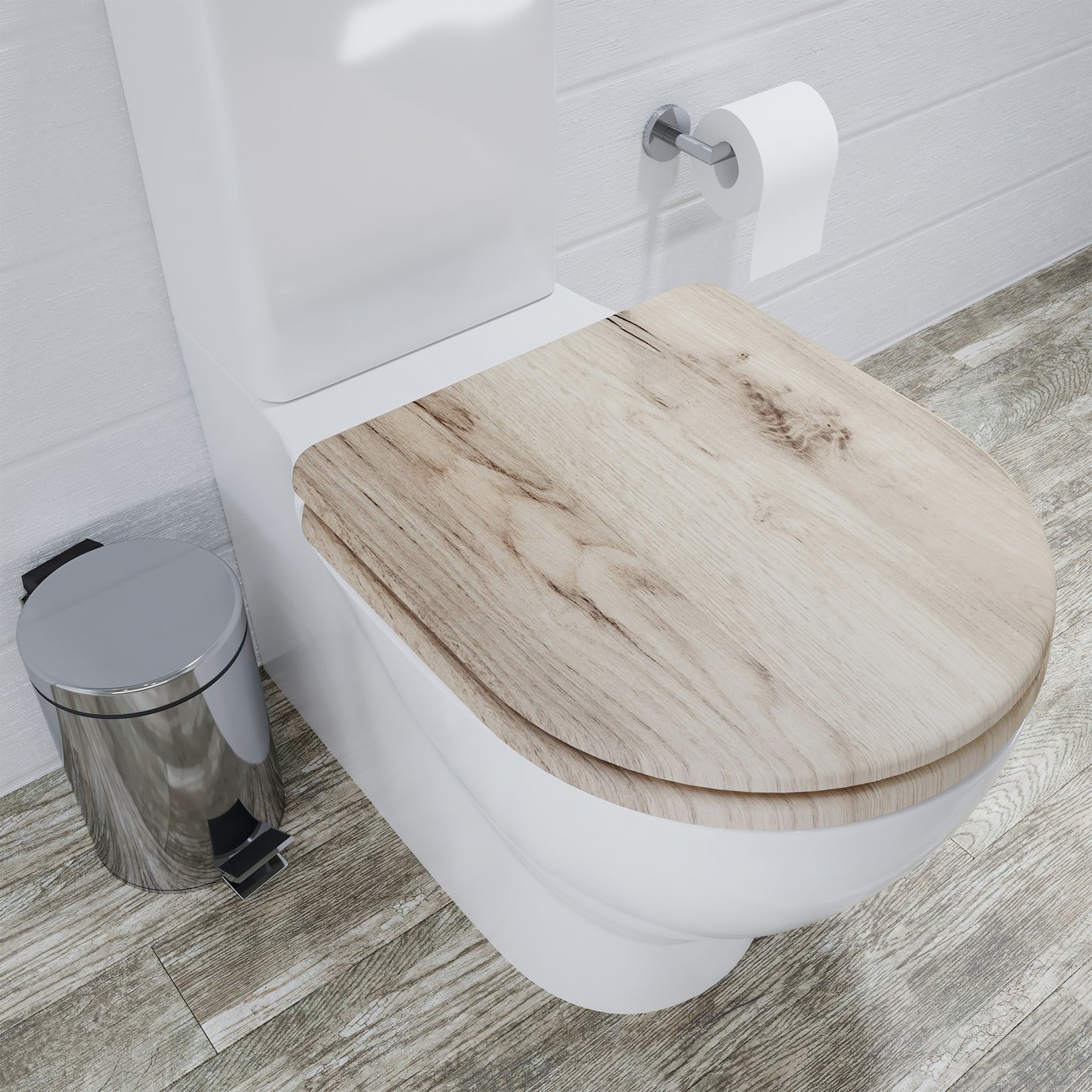 Croydex Varese Oak Effect D Shaped Toilet Seat - Grey