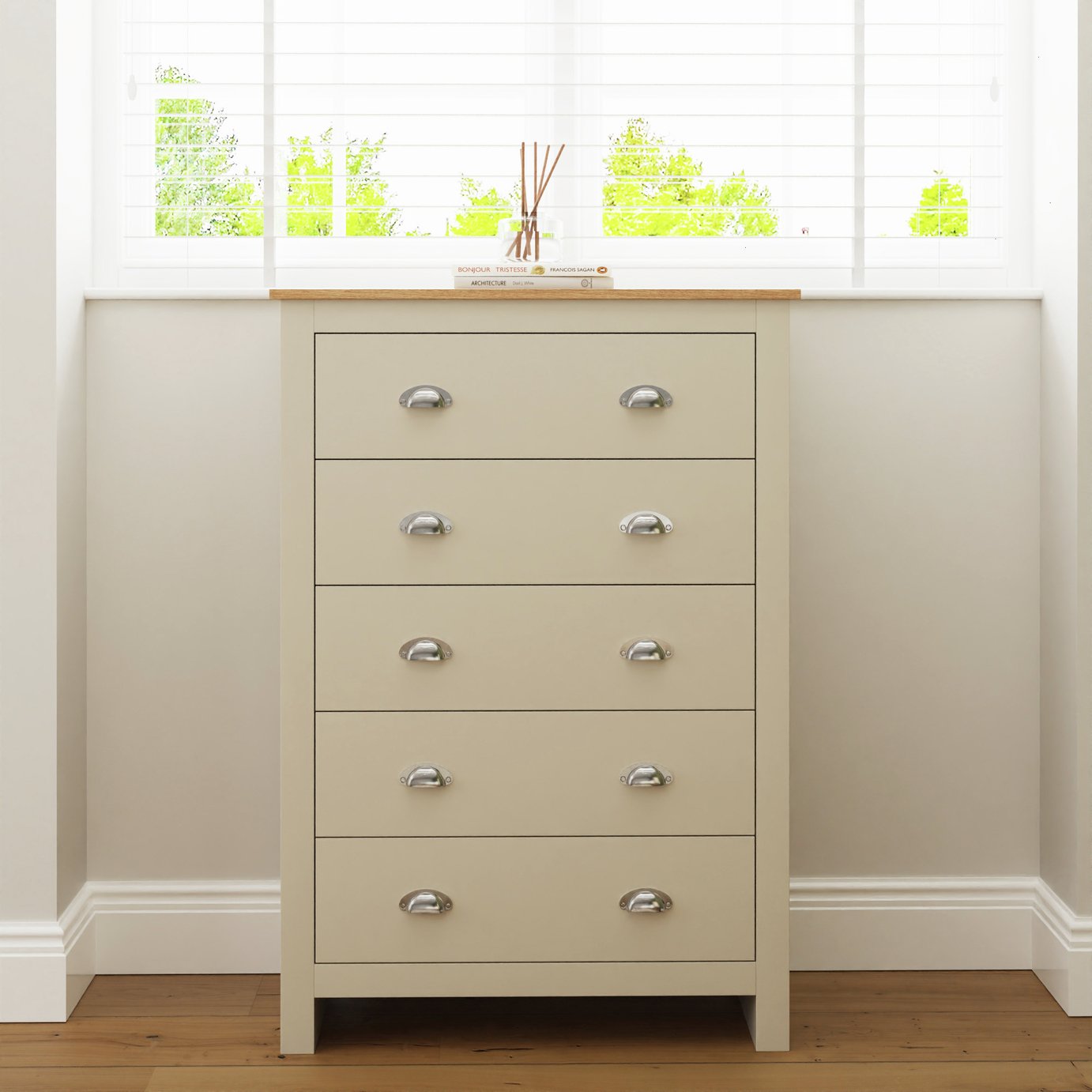 GFW Lancaster 5 Drawer Chest - Cream