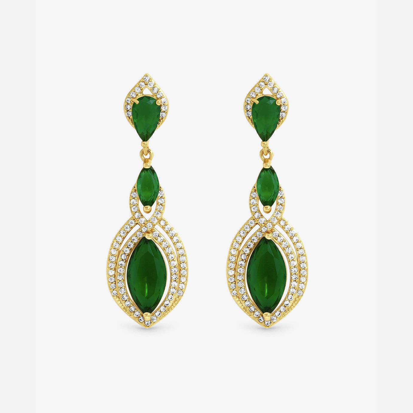 Jon Richard Gold Plated Emerald Navette Drop Earrings
