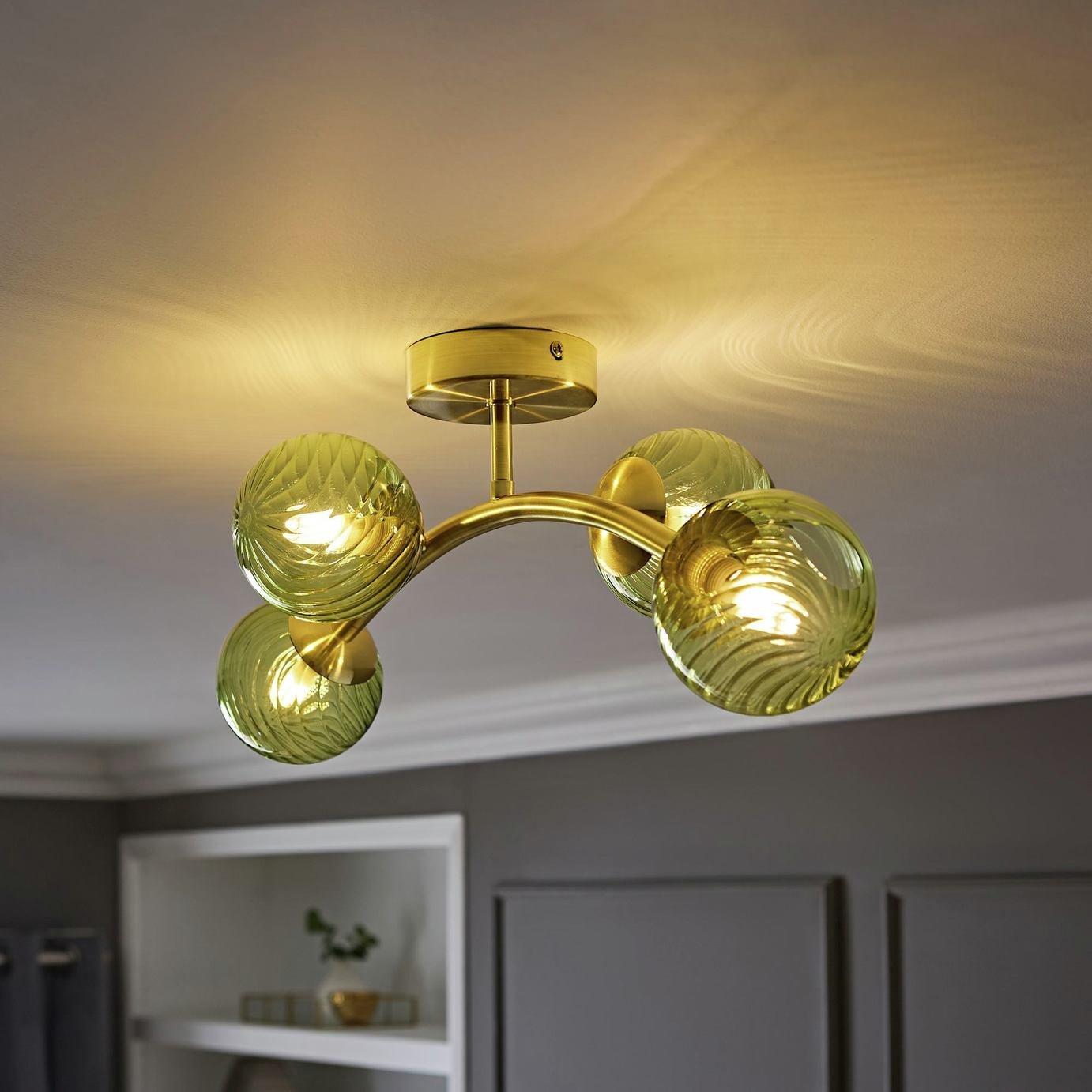 ValueLights Sydney 4 Light Glass Globe Flush Ceiling Light - Apple Green