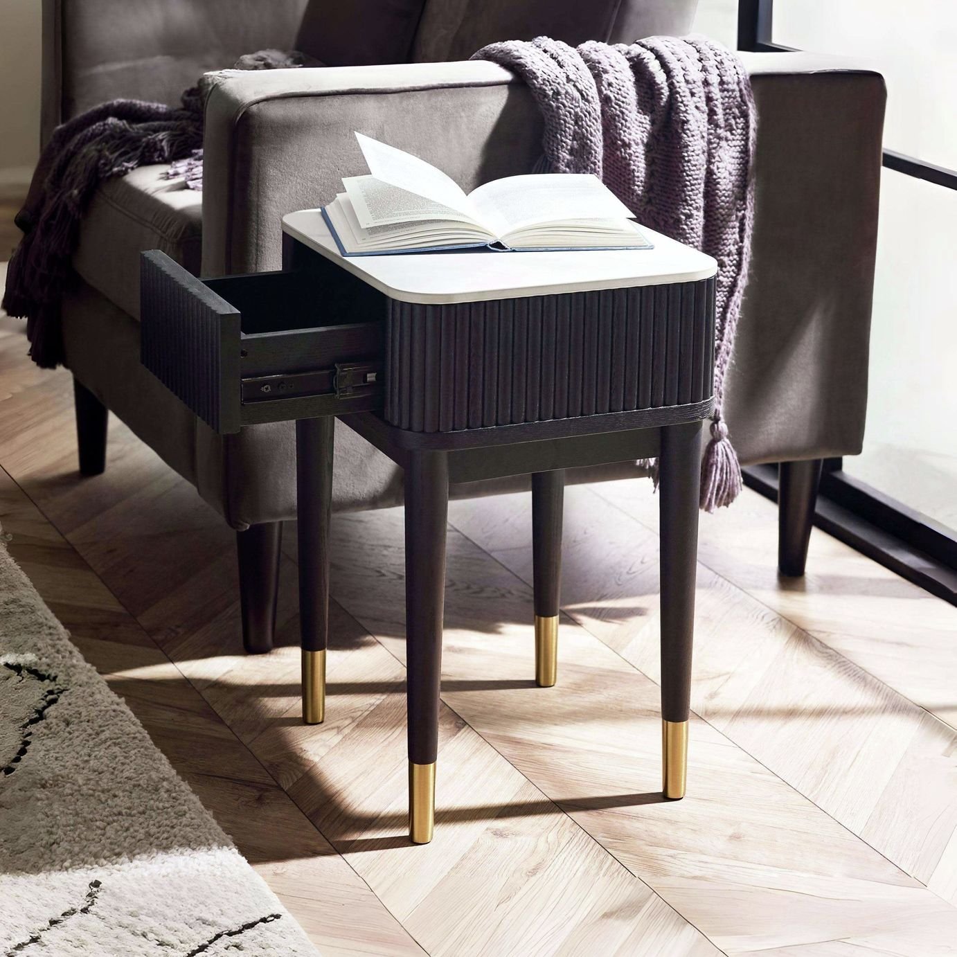 Julian Bowen Louis 1 Drawer Side Lamp Table - White & Black