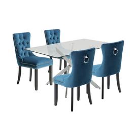 Argos Home Blake Glass Dining Table & 4 Navy Chairs