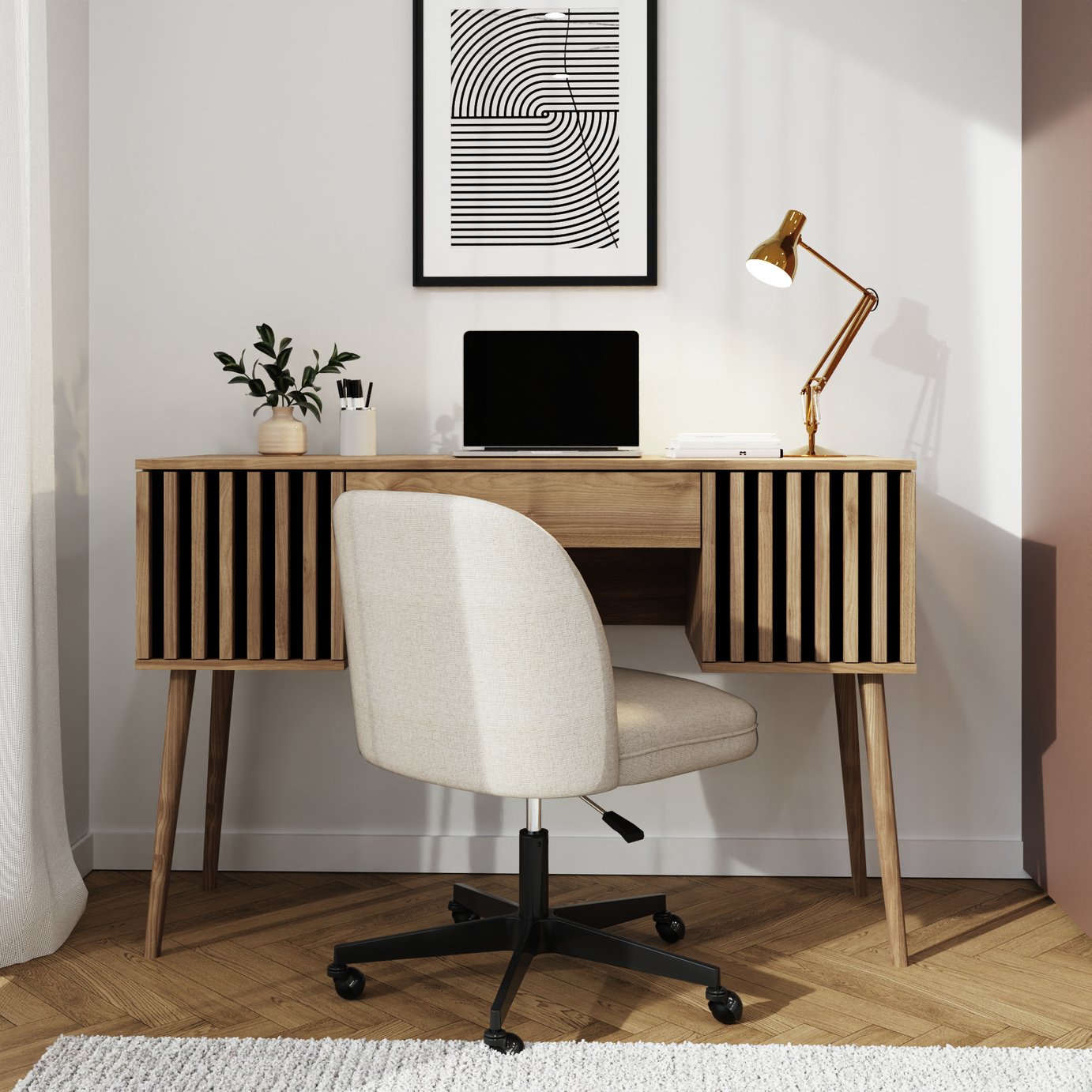 GFW Louvered 2 Door 1 Drawer Desk - Oak Effect