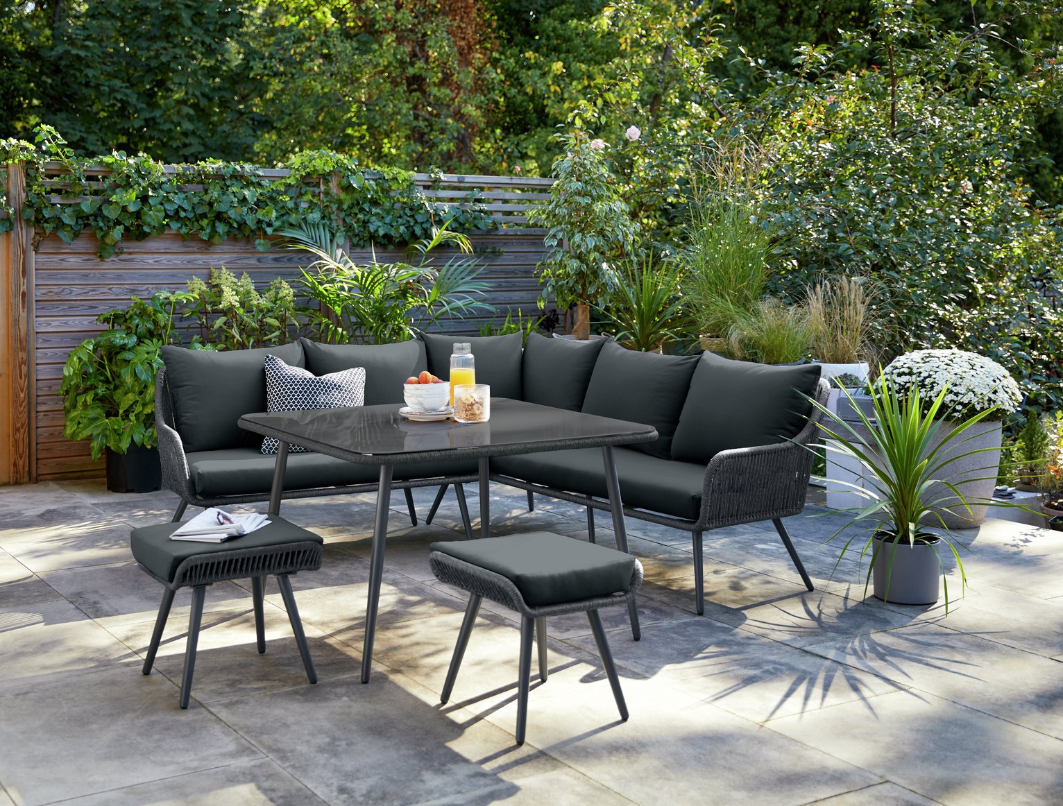 Habitat Malta 6 Seater Garden Corner Sofa Set- Black