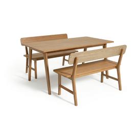 Habitat Nel Wood Dining Table & 2 Oak Benches