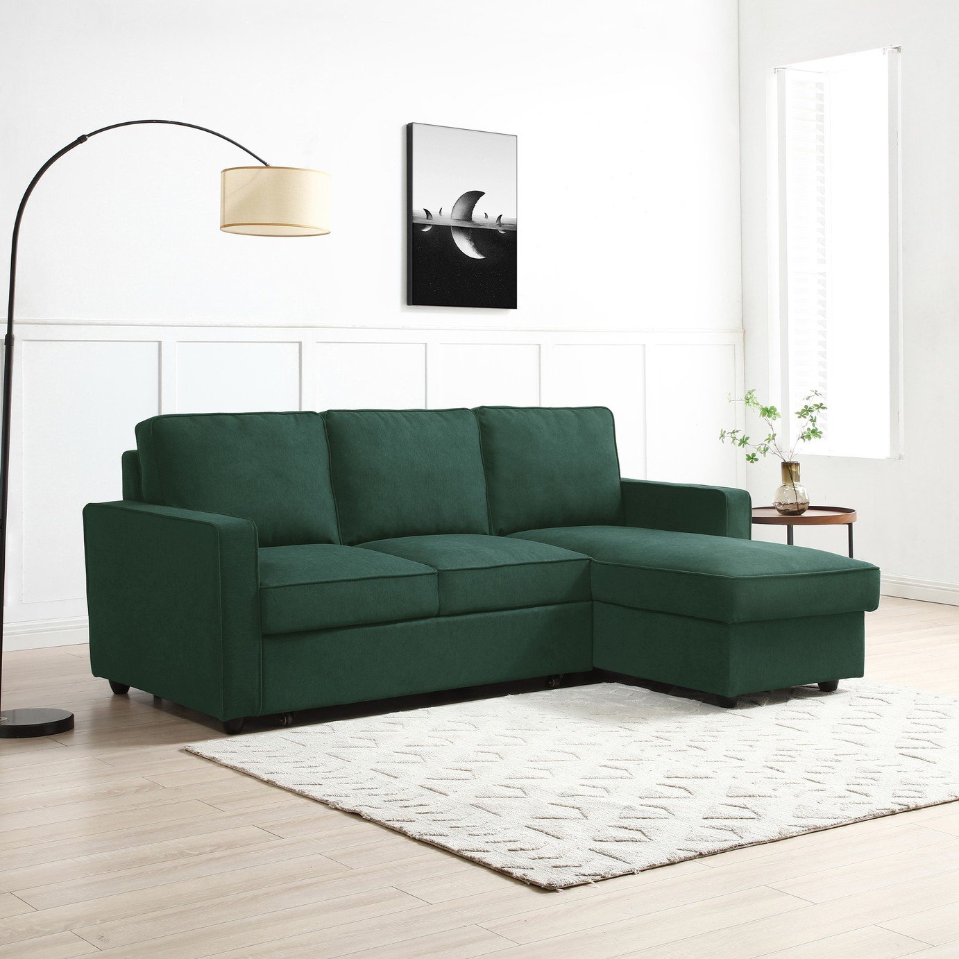 Kyoto Noah Fabric Reversible Corner Sofa Bed - Green