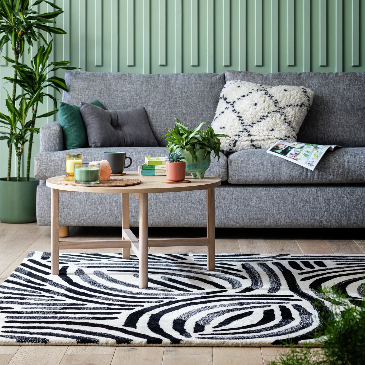 Habitat Skandi Brush Marks Black & White Cut Pile Rug