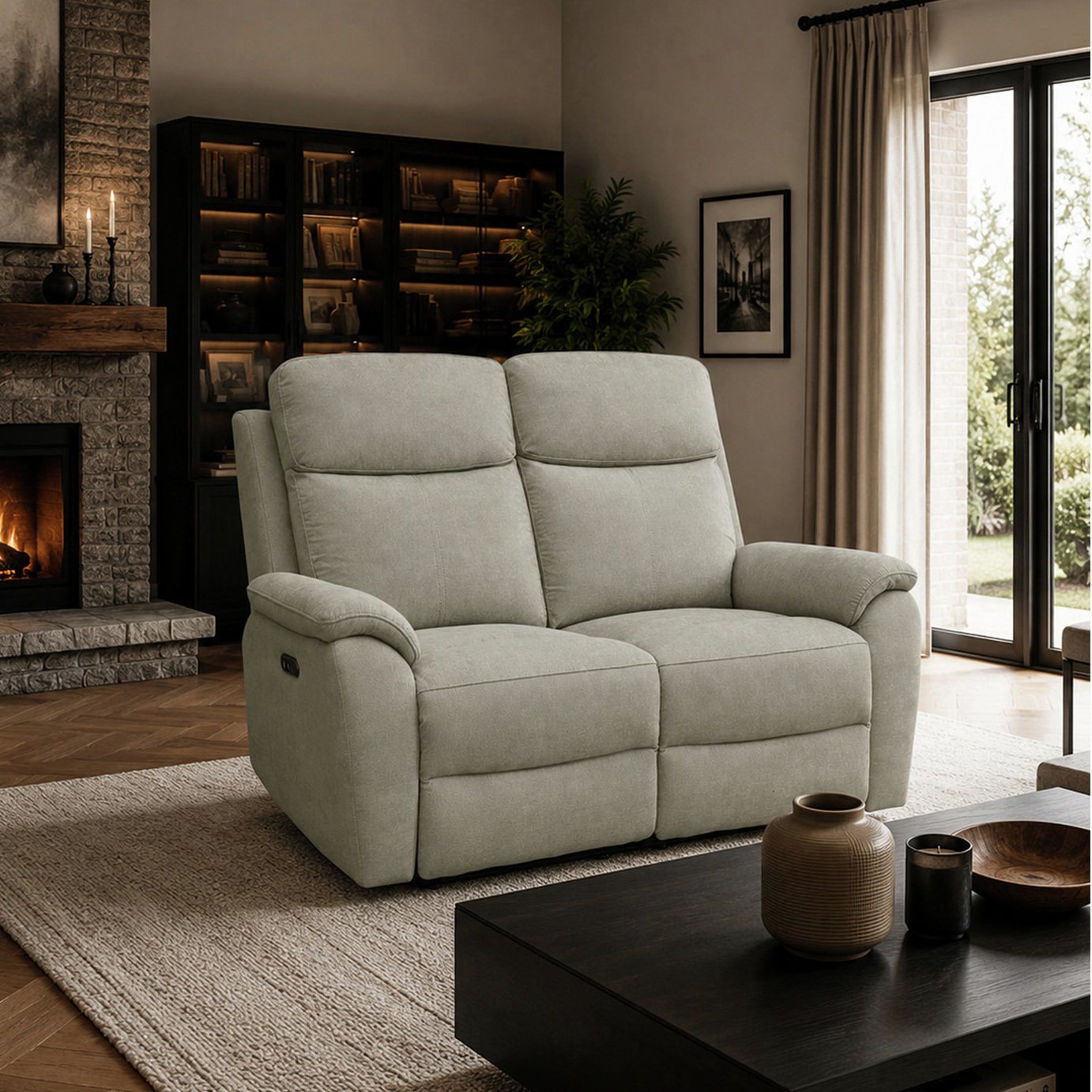 Aspire Kingsmere Fabric 2 Seater Power Recliner Sofa - Grey