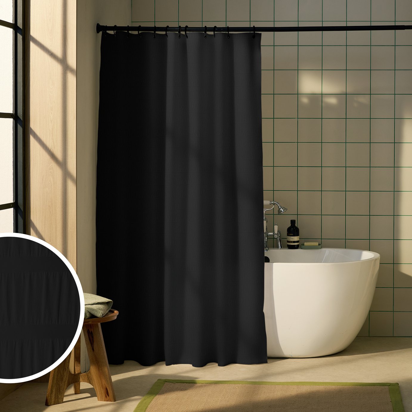 Habitat Seersucker Shower Curtain - Black