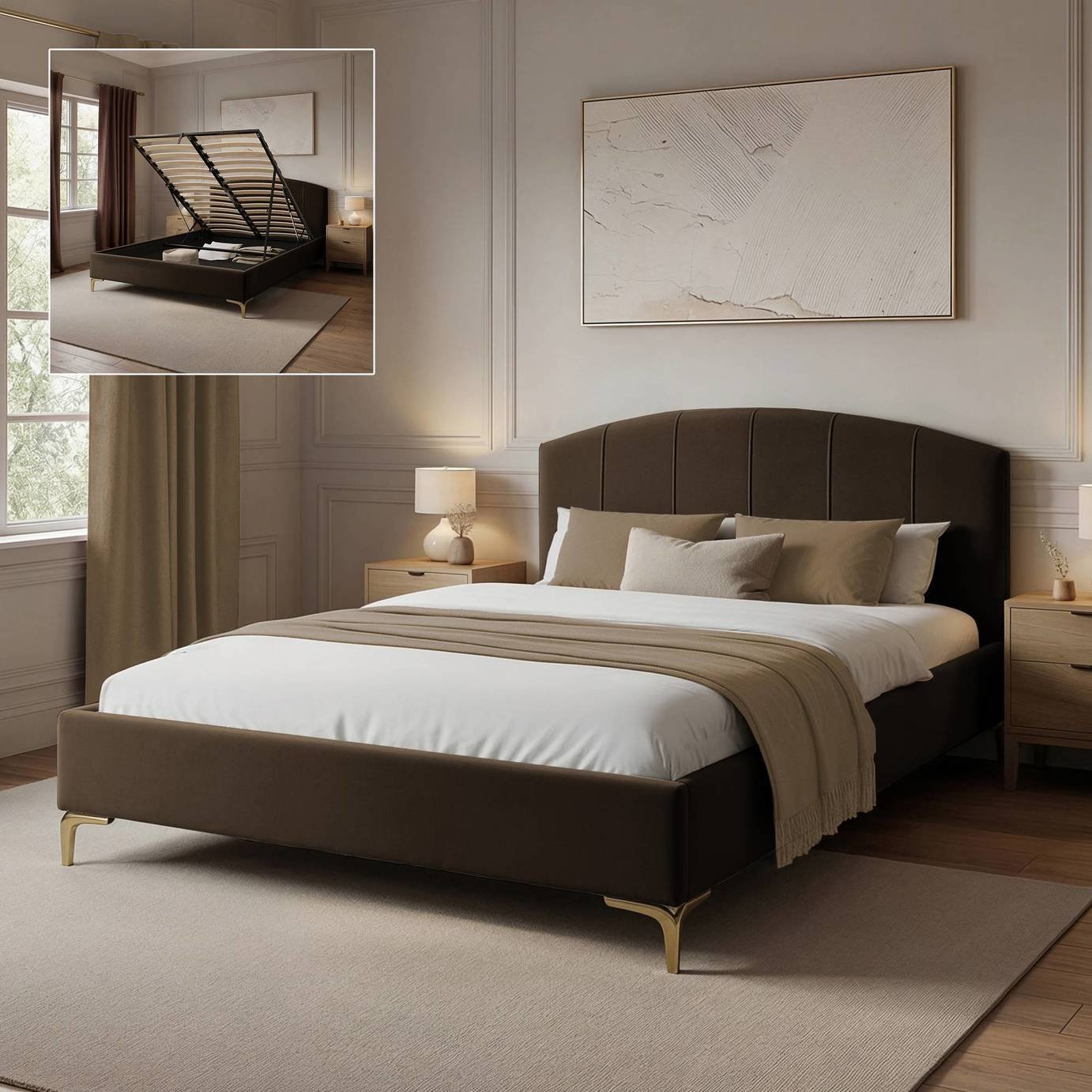 XR Living Avery Velvet End Lift Ottoman Bed Frame