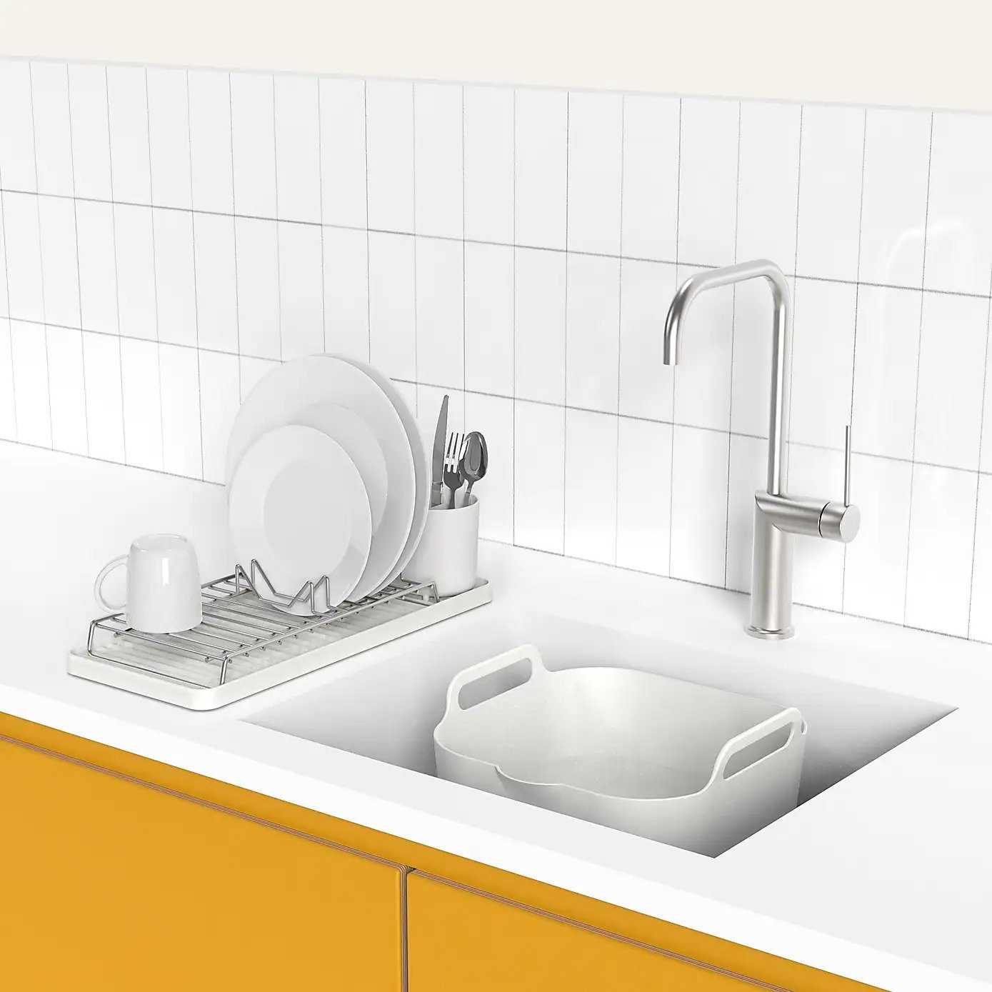 ReBorn 2 Piece Washing Up Bowl and Compact Draining Rack - Stone