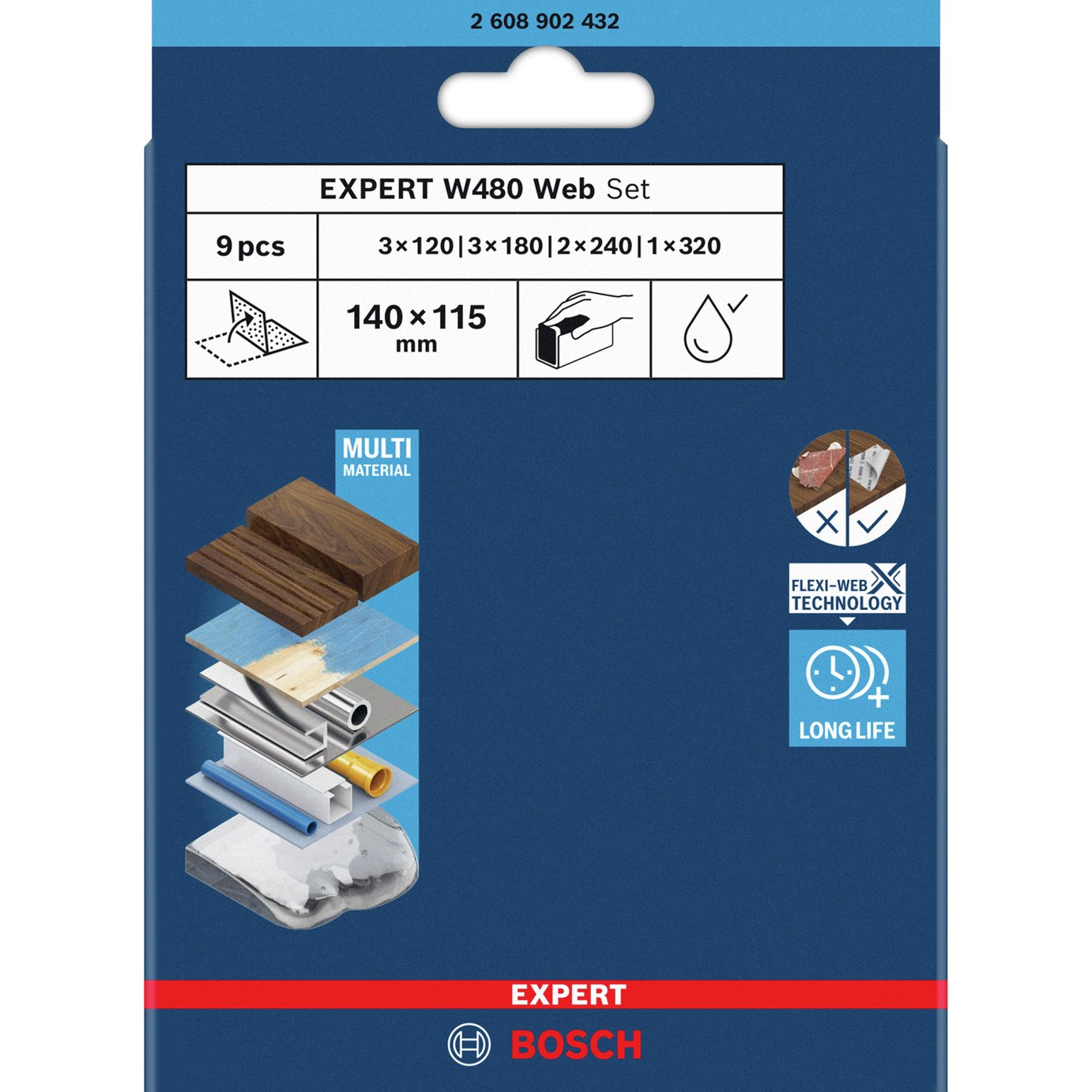 Bosch 9 Piece Expert W480 Web Set - 1/4 Hand Sanding Sheet