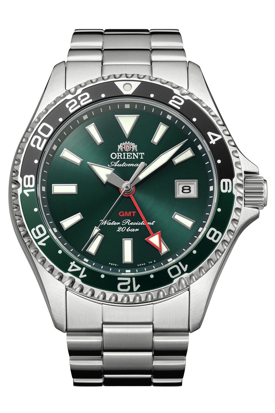 Orient Mako GMT Green Dial Men's Silver Stainless Steel Bracelet Watch